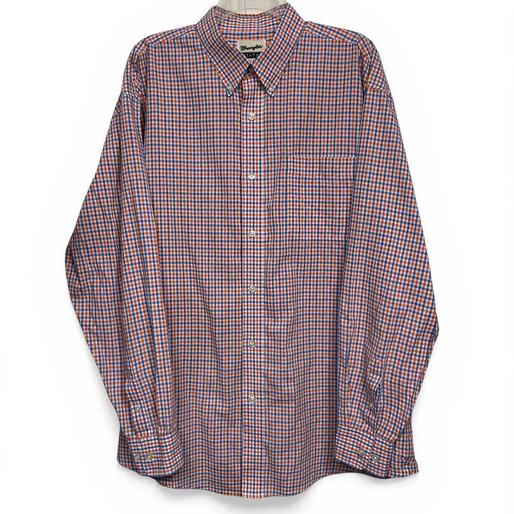 Wrangler Riata Men's orange & Blue plaid Check Button-Down Shirt XXL